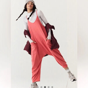New Free People Hot Shot Onesie Jumpsuit FP Movement Harem Baggy Coral Red